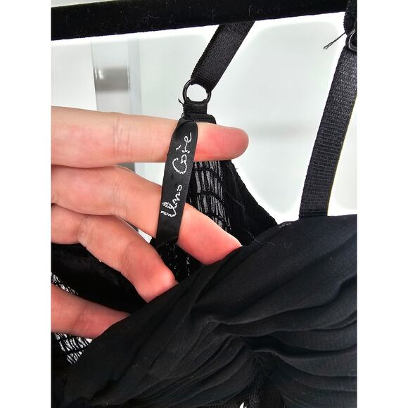 Y2K Uno Core Womens Sz S Sleeveless Ruffled Formal Top Black Sequin Bodice - Picture 3 of 5